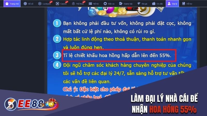 Làm đại lý nhà cái để nhận hoa hồng 55%