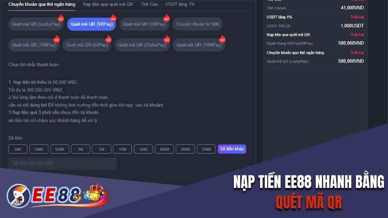 Nạp tiền EE88 nhanh bằng quét mã QR