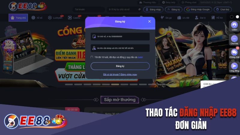 Thao tác đăng nhập EE88 đơn giản